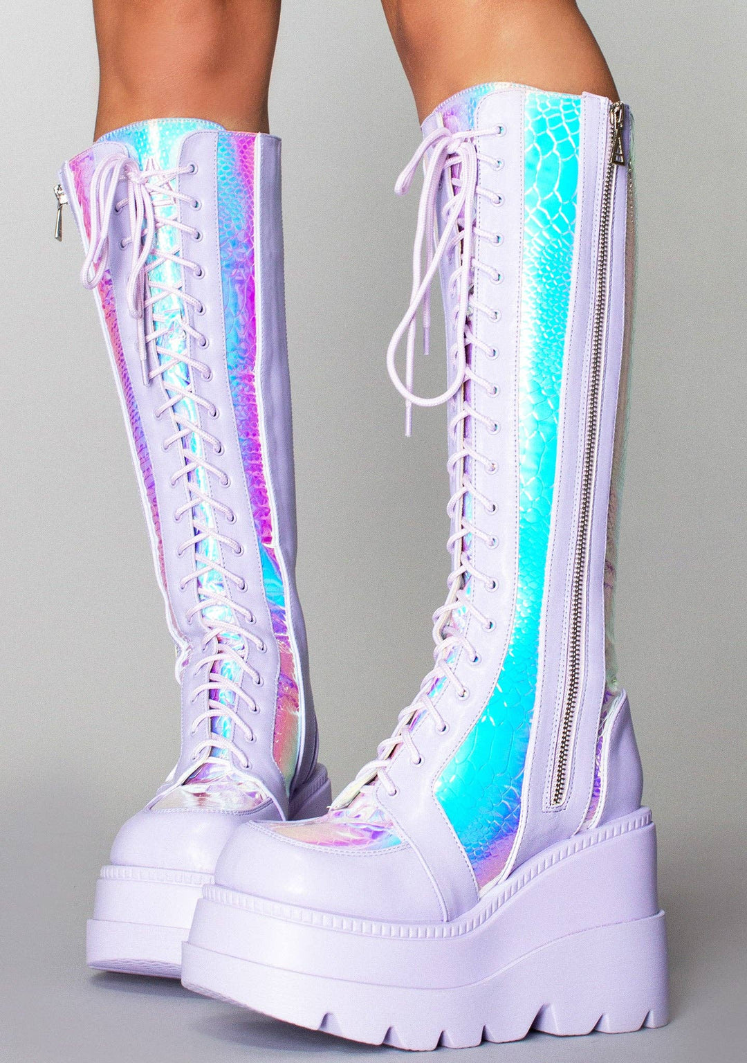 Periwinkle Hologram Platform Combat Boots