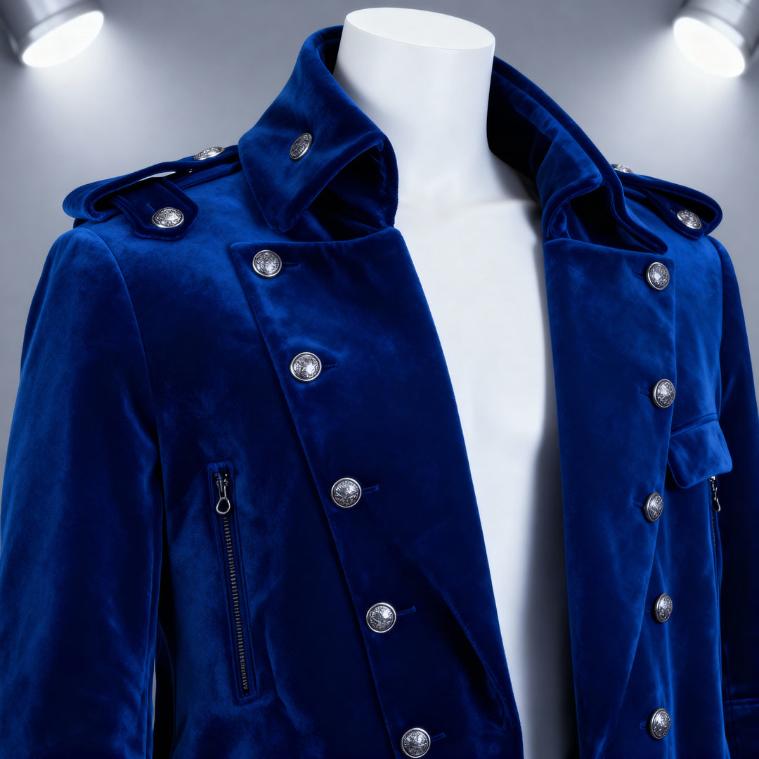 Velvet Military Overcoat Mens