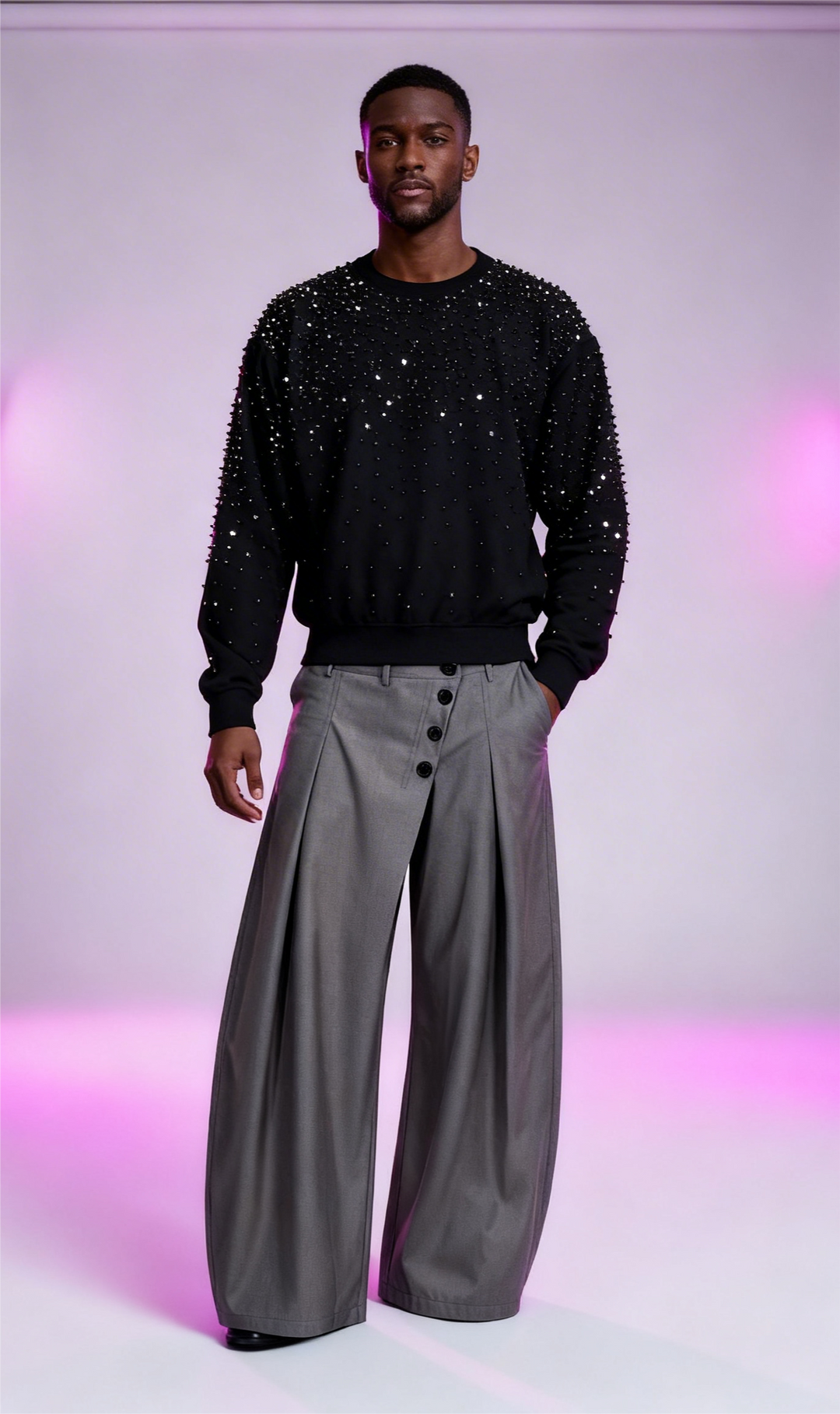 Rhinestone Neoprene Crewneck Sweatshirt - Mens
