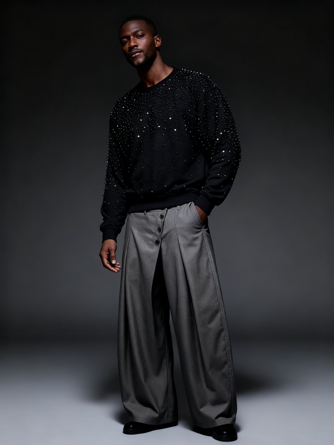 Rhinestone Neoprene Crewneck Sweatshirt - Mens