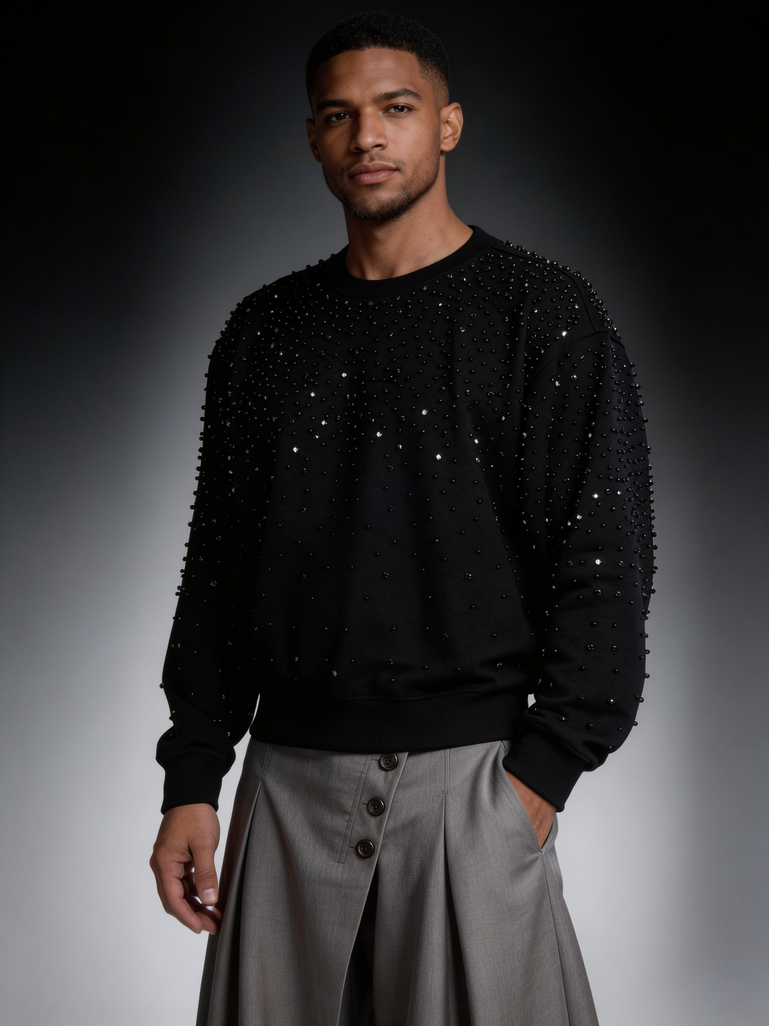 Rhinestone Neoprene Crewneck Sweatshirt - Mens
