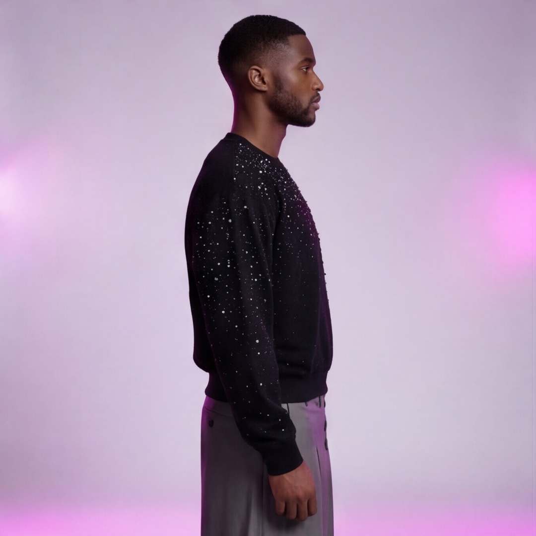 Rhinestone Neoprene Crewneck Sweatshirt - Mens