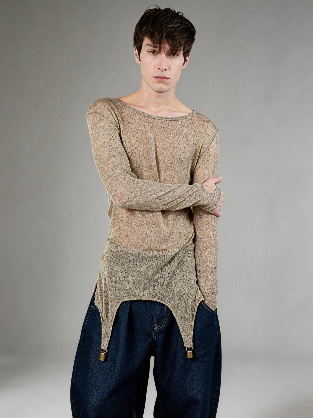 Suspender Clasp Loose Knit Sweater - Mens
