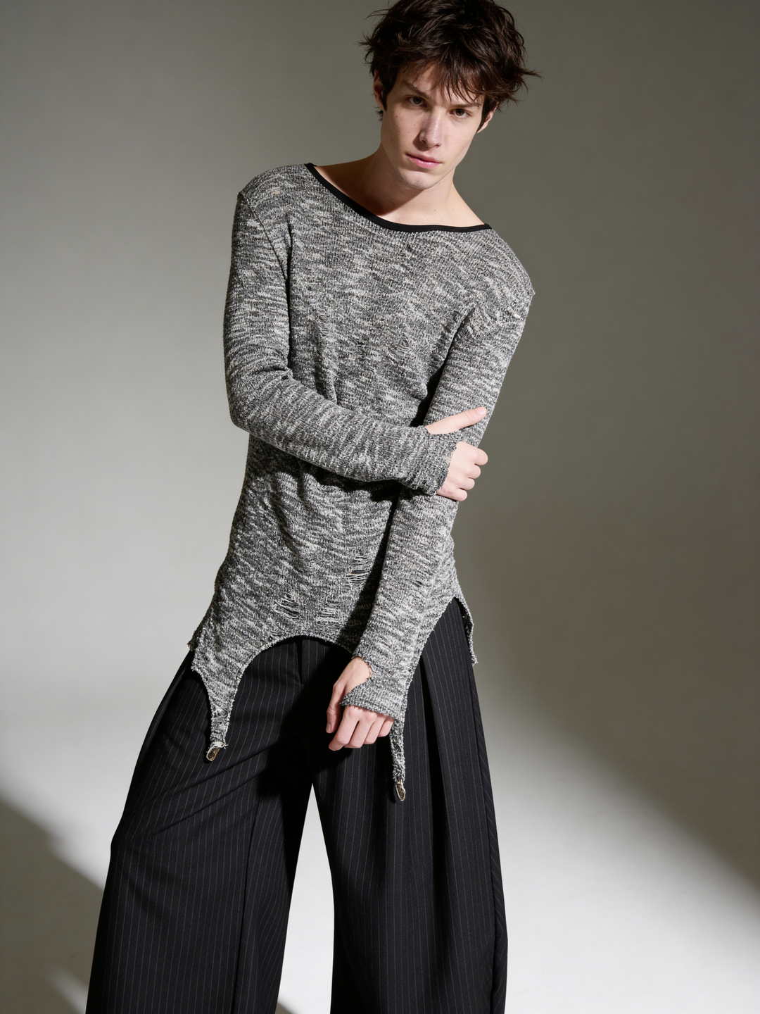Suspender Clasp Loose Knit Sweater - Mens