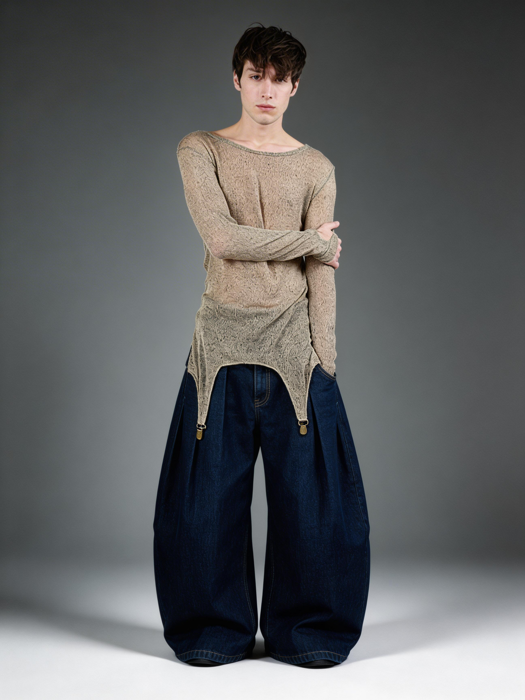 Suspender Clasp Loose Knit Sweater - Mens