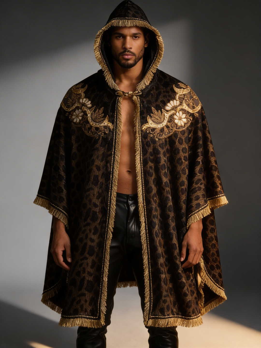 Cosmo and Donato leopard custom cape , California Couture by C& D, worn by Harry STyles