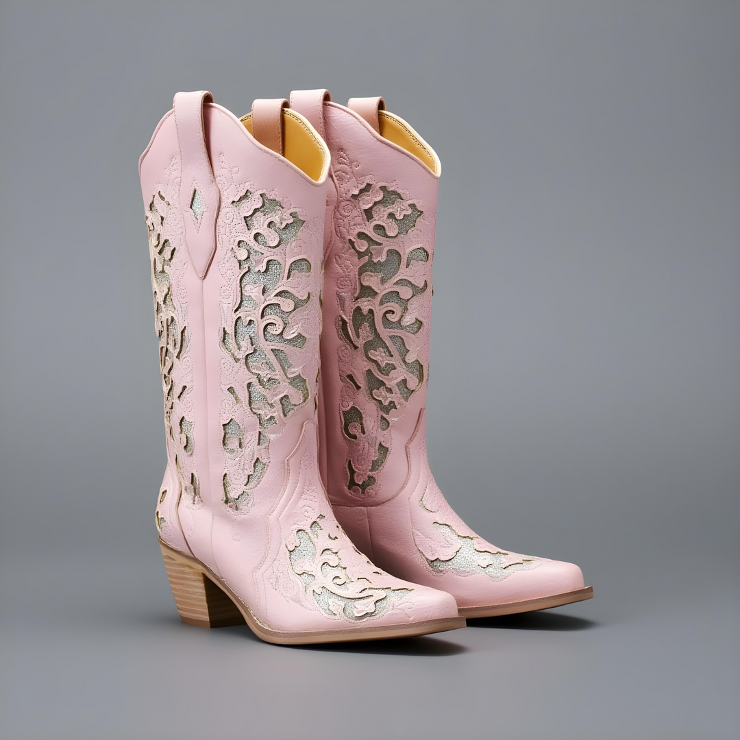Pink Glitter Inlay Cowboy Boot