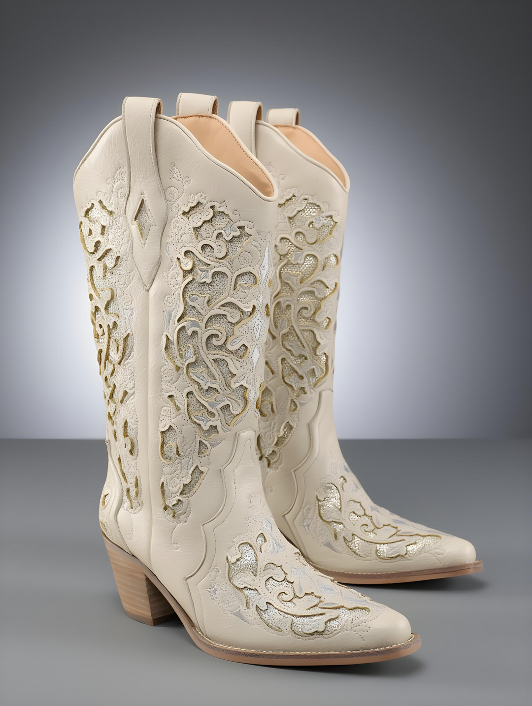 Beige Glitter Inlay Cowboy Boot
