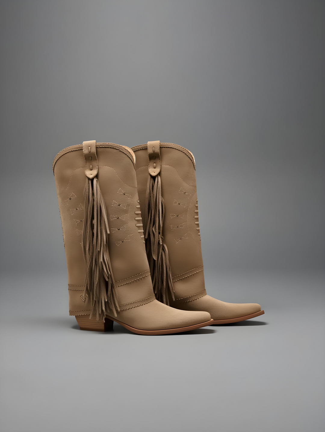 Beige Suede Fringe Western Cowboy Boot
