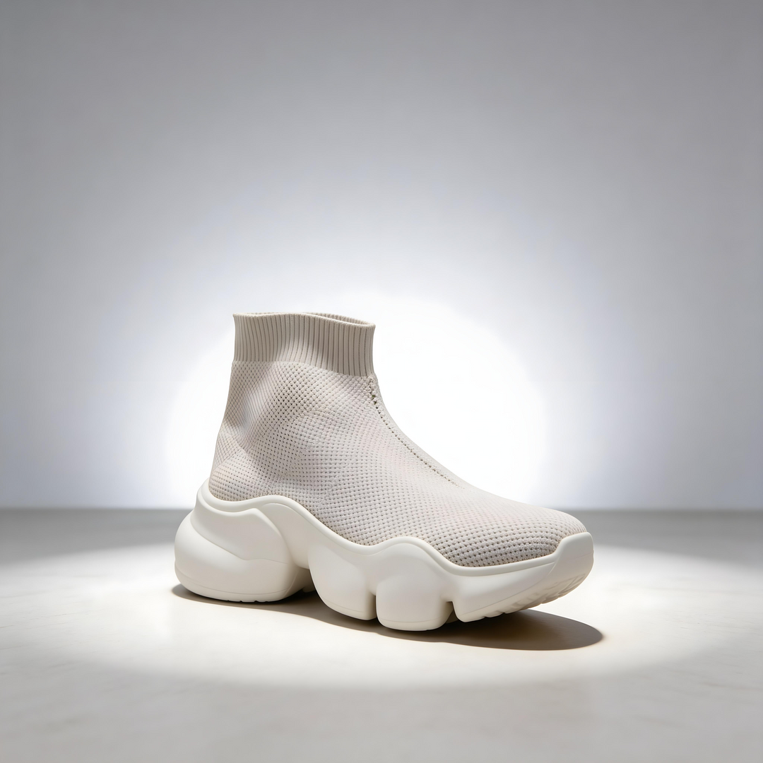 Beige Knit Sock Sneaker with Bubble Sole – Women's