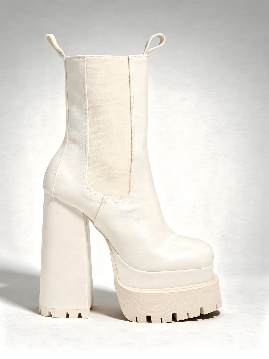 Women's White Leather Platform Chelsea Boot