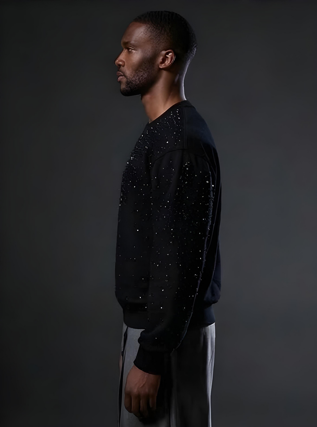 Rhinestone Neoprene Crewneck Sweatshirt - Mens