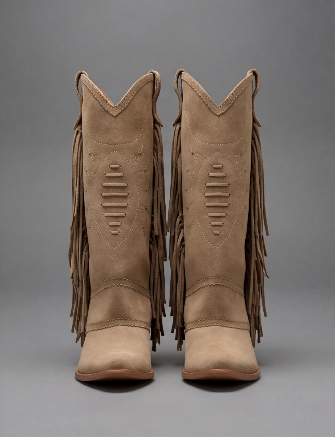Beige Suede Fringe Western Cowboy Boot