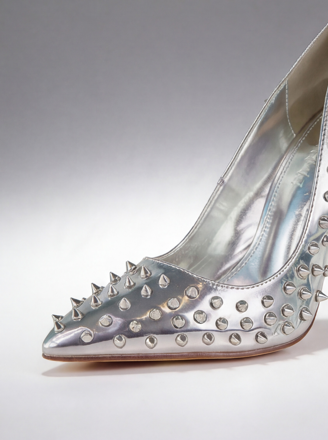 Silver Studded High Heel Stiletto Pump