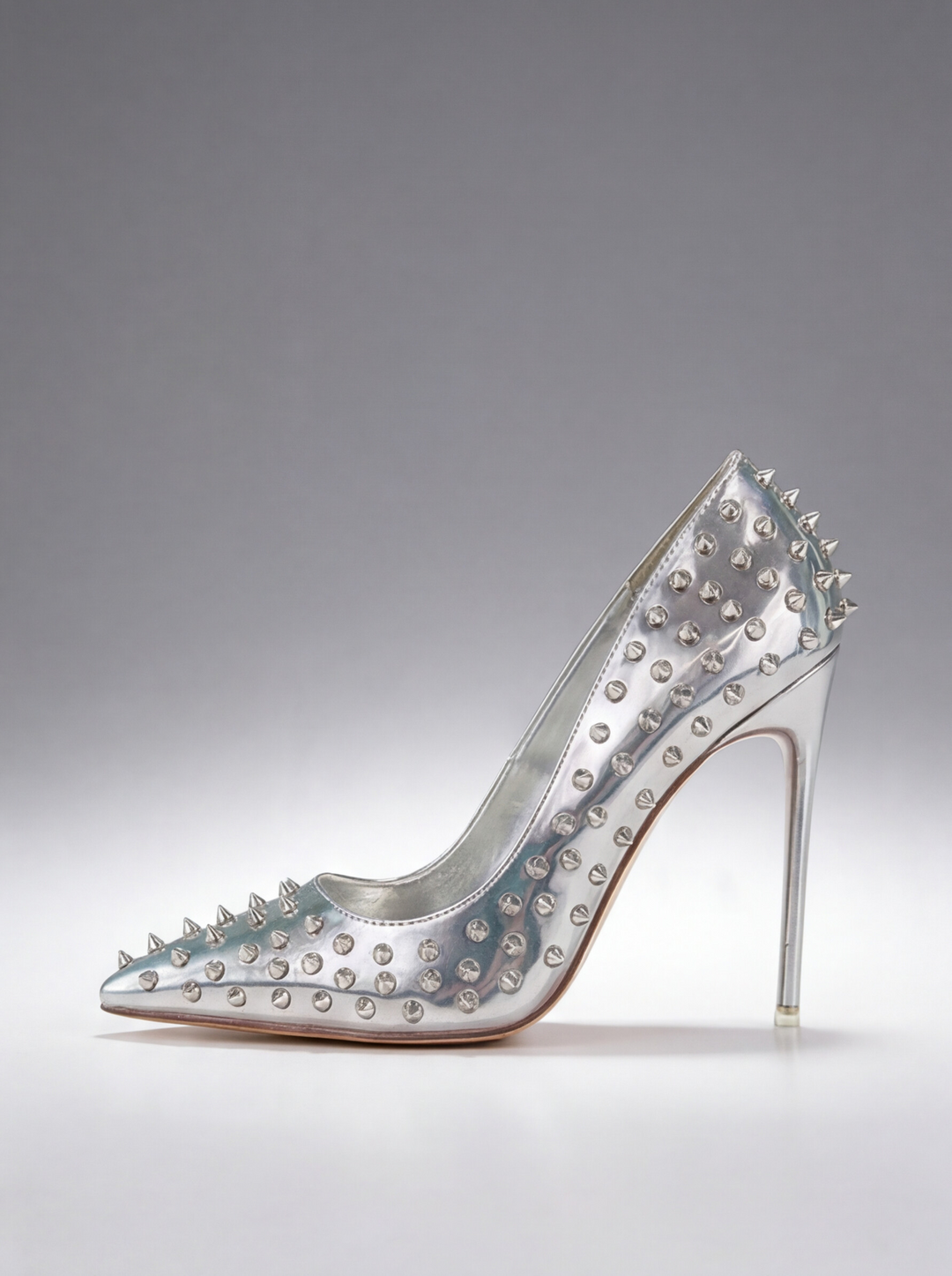 Silver Studded High Heel Stiletto Pump