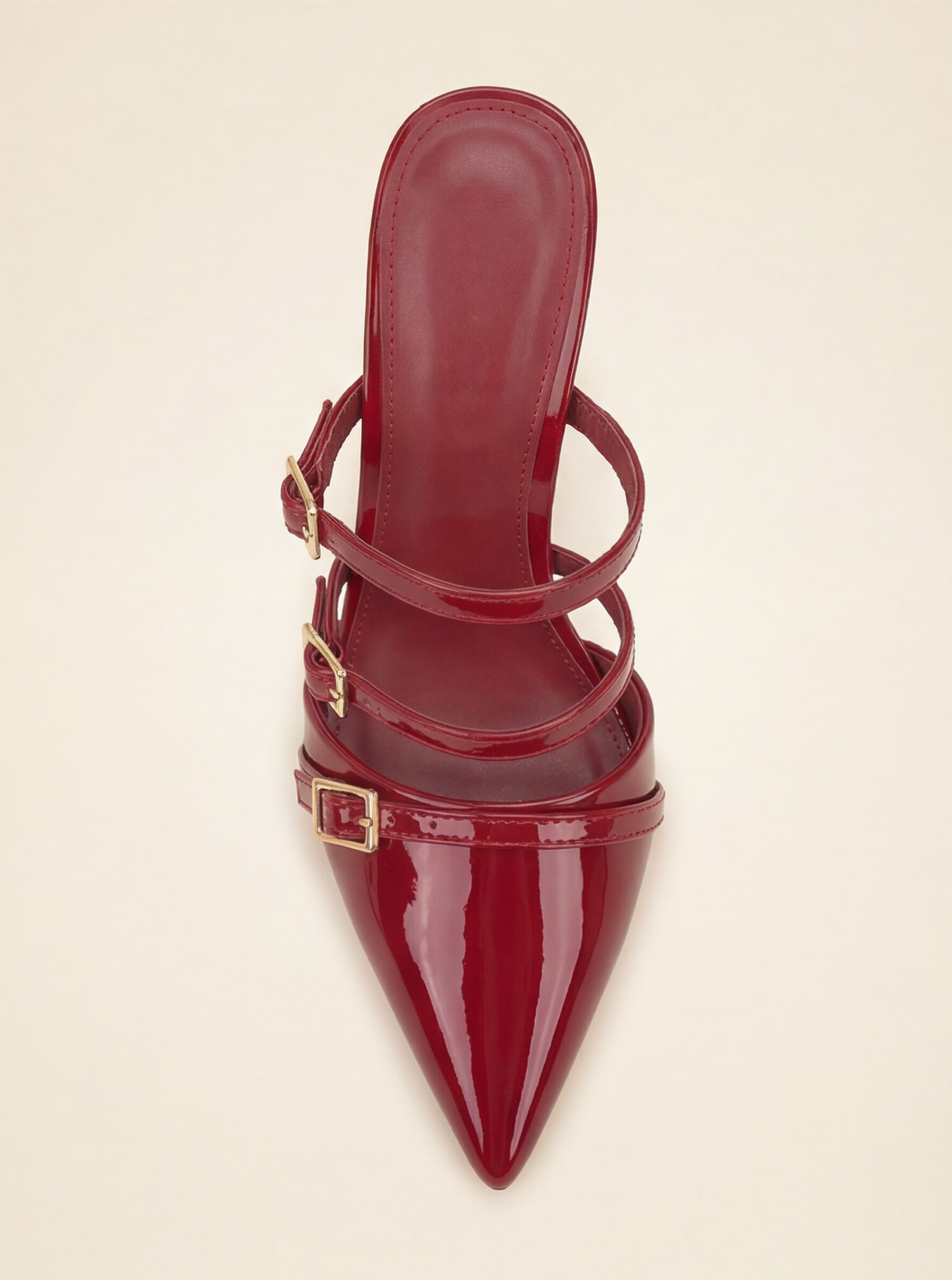 Patent Triple Band Burgundy Mule