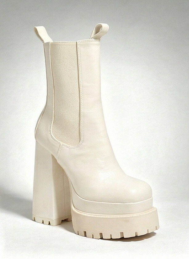 Women's White Leather Platform Chelsea Boot