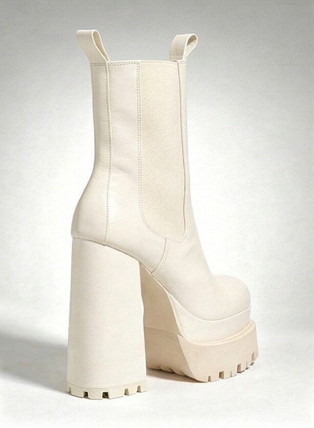 Women's White Leather Platform Chelsea Boot
