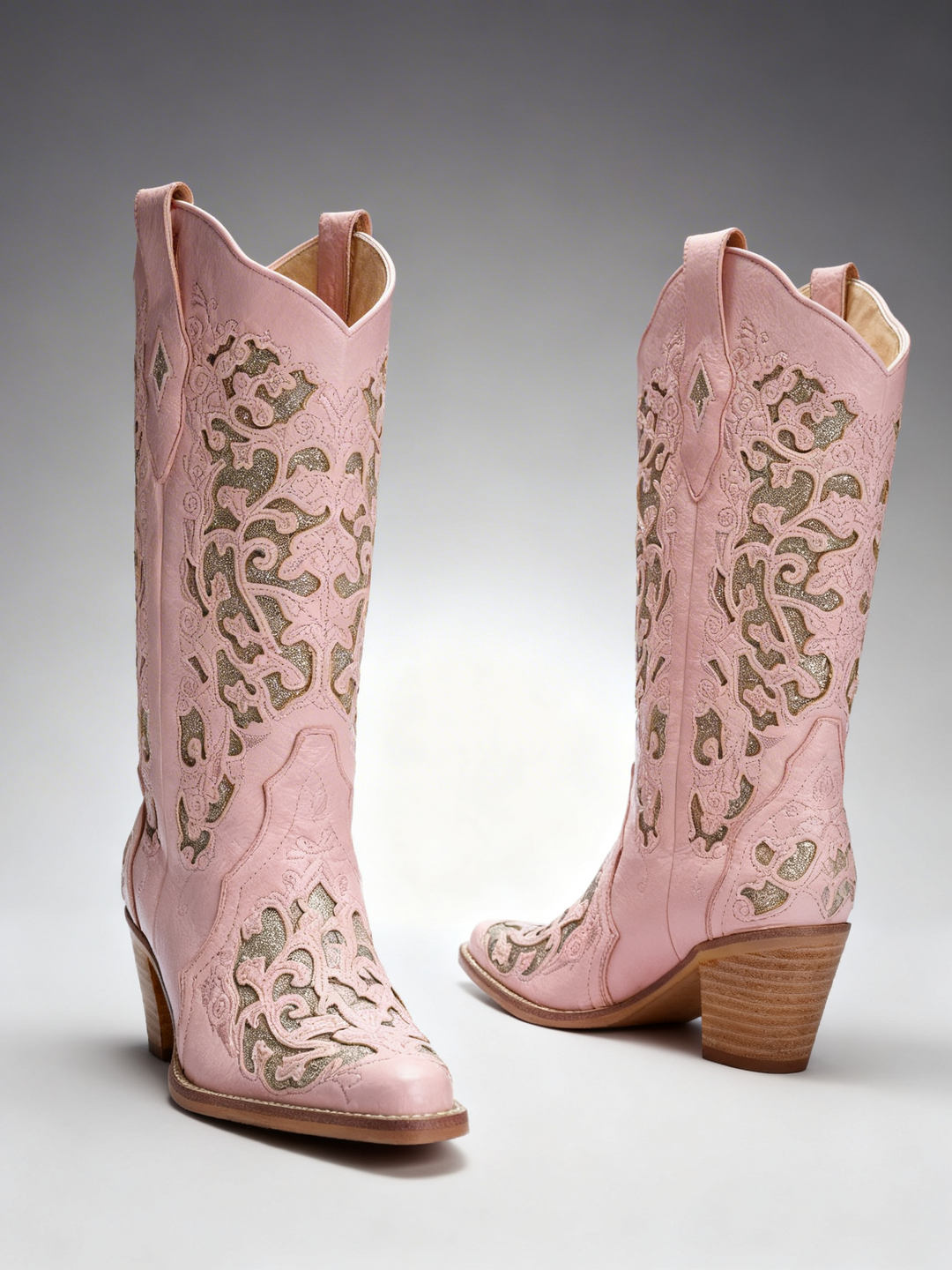 Pink Glitter Inlay Cowboy Boot