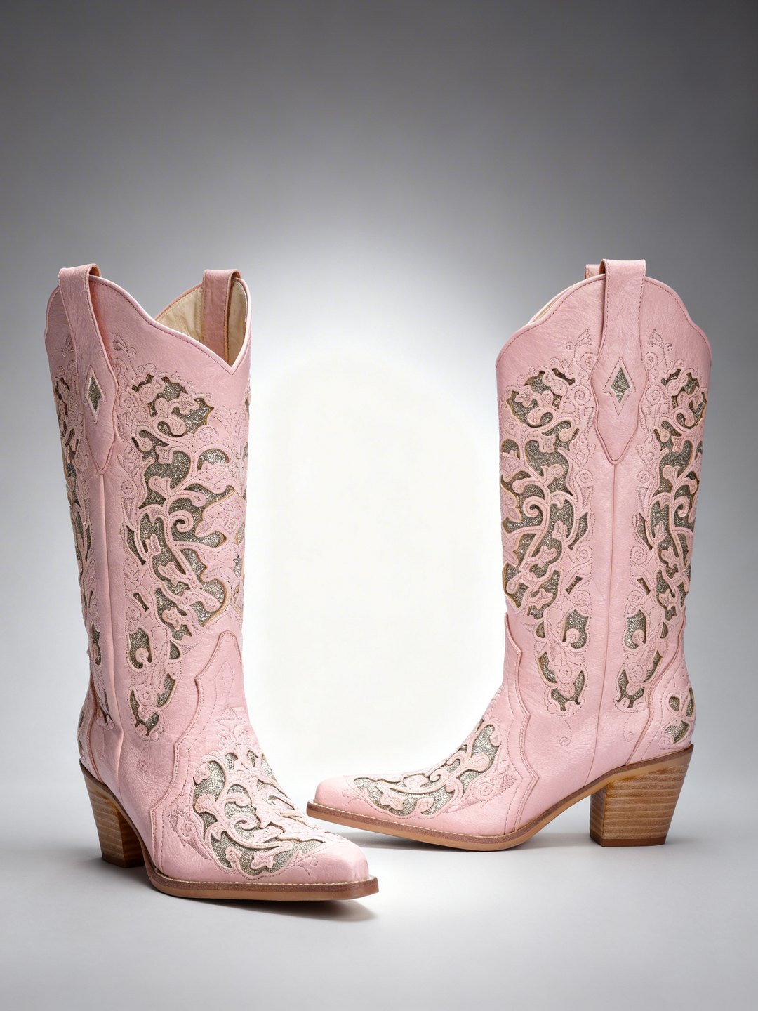 Pink Glitter Inlay Cowboy Boot