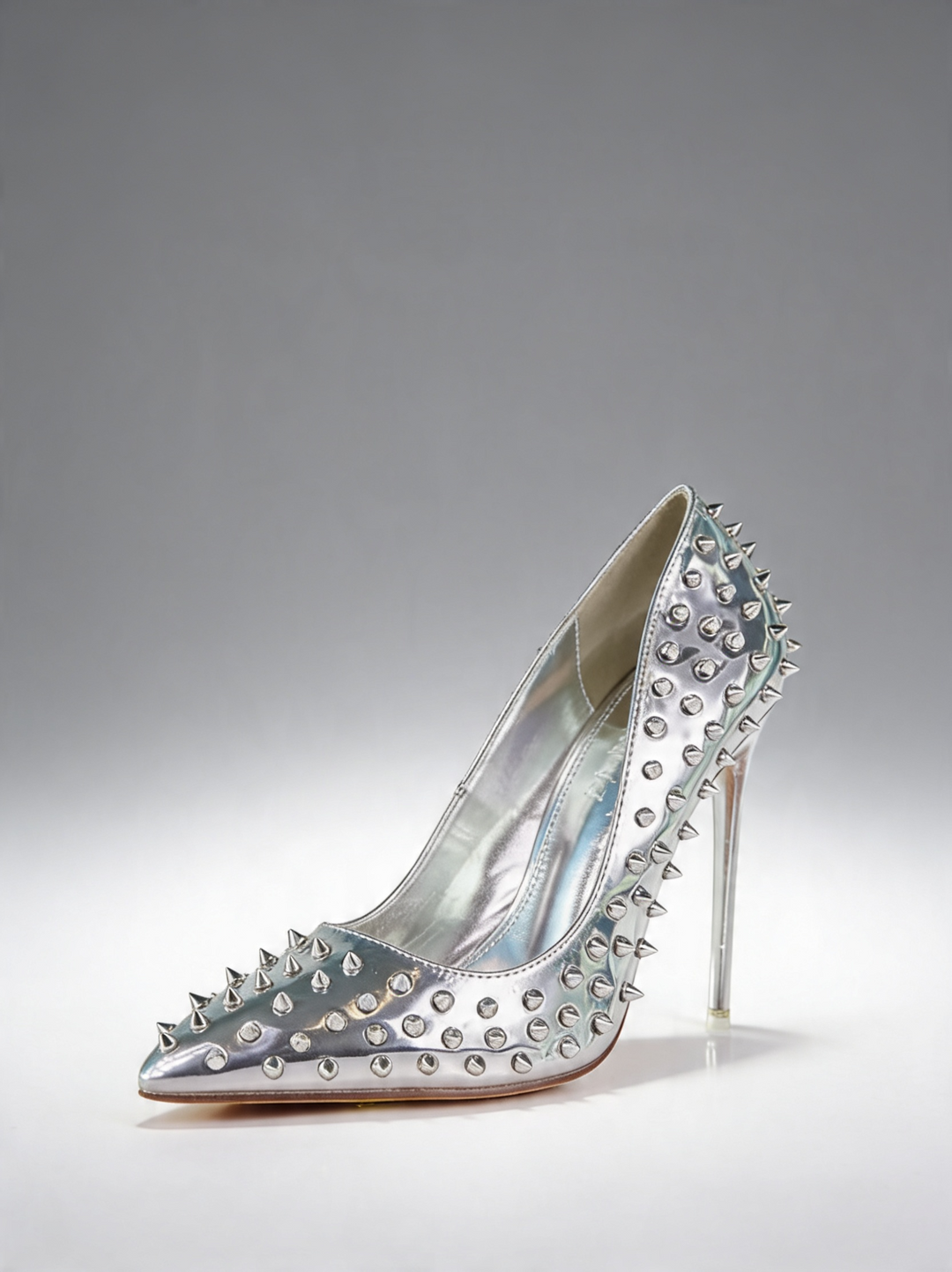 Silver Studded High Heel Stiletto Pump