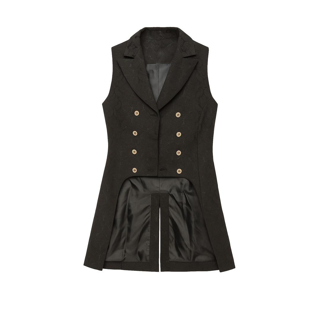 Black vest with gold buttons on a white background