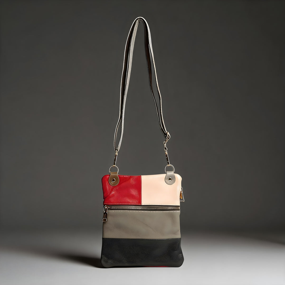 Genuine Leather Colorblock Crossbody Bag