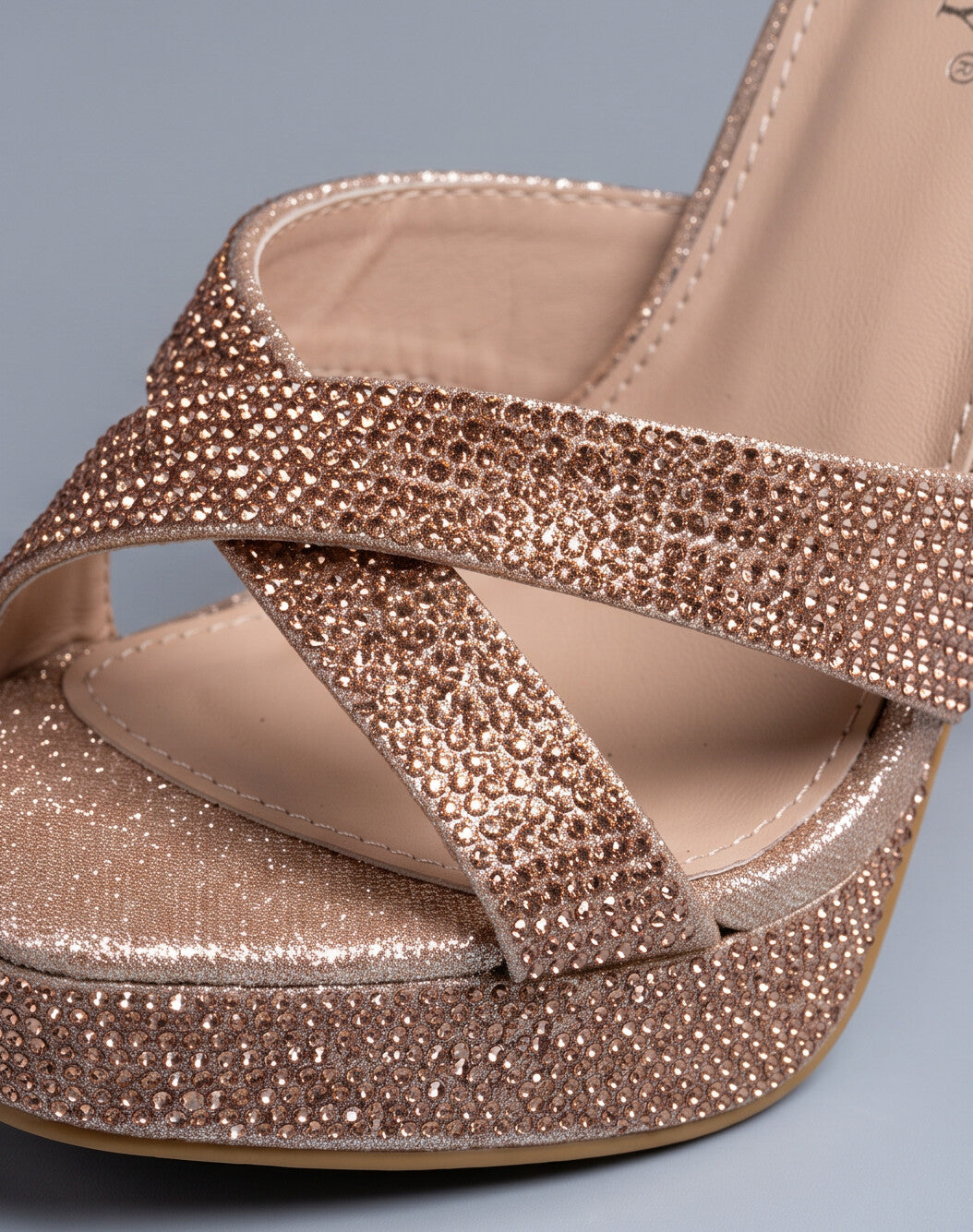 Rose Gold Rhinestone Platform Heels