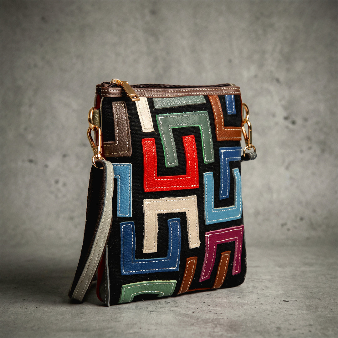 Genuine Leather Patchwork Crossbody Bag