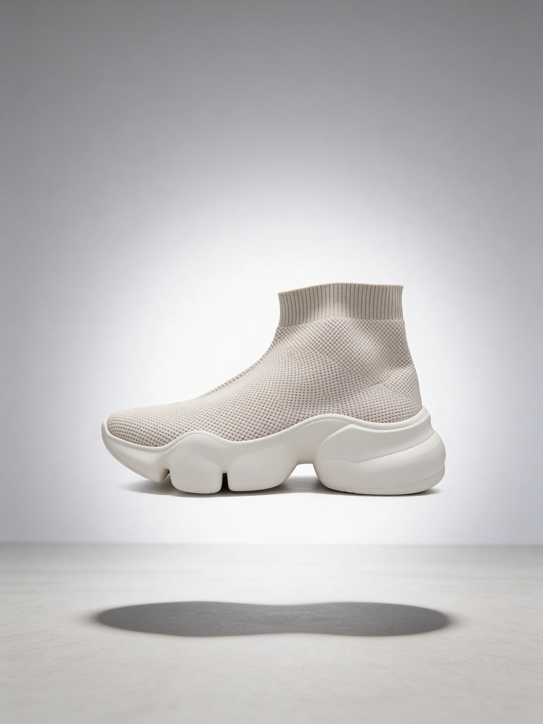 Beige Knit Sock Sneaker with Bubble Sole – Women's