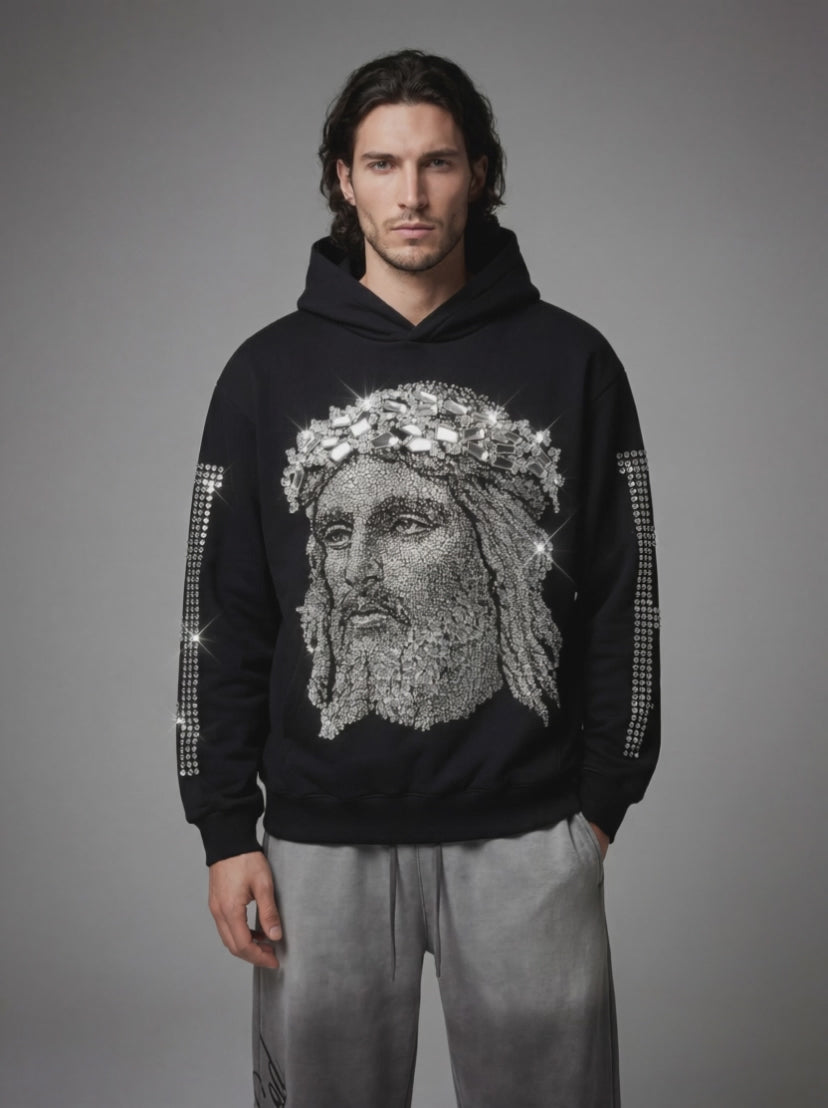 Custom Bling Jesus Rhinestone Hoodie stagewear by Cosmo & Donato