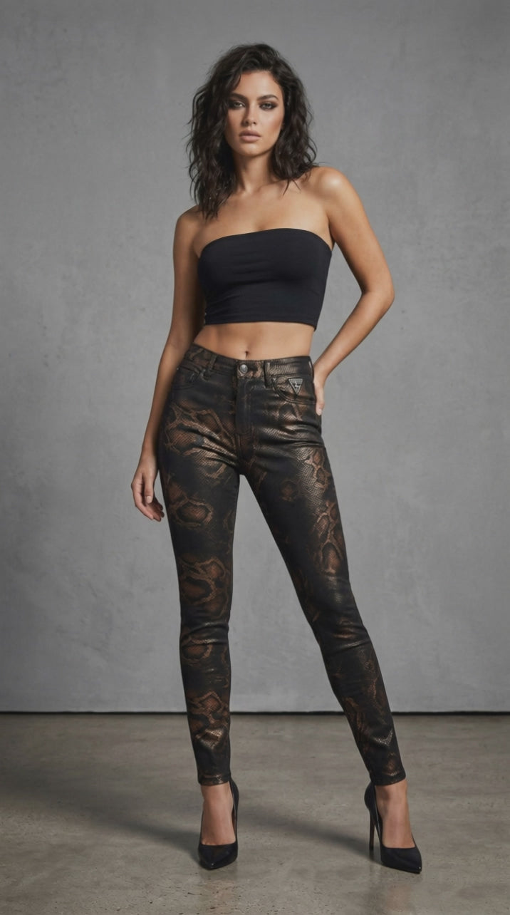 Snakeskin Stretch Jeans - Womens