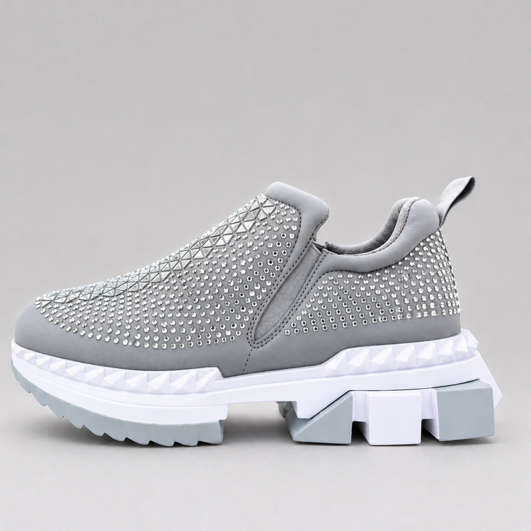 rhinestone silver slip on chunky sneaker