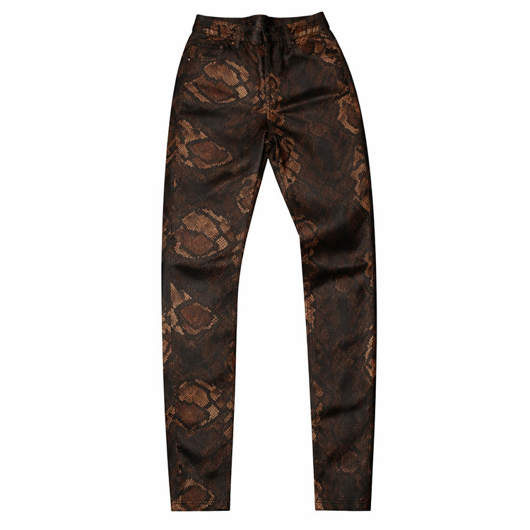 Dark brown pants with a subtle pattern on a white background