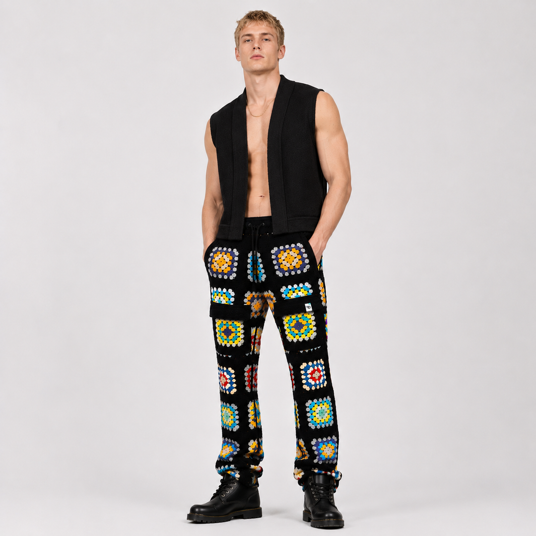 Patchwork Crochet Cargo Pant Mens