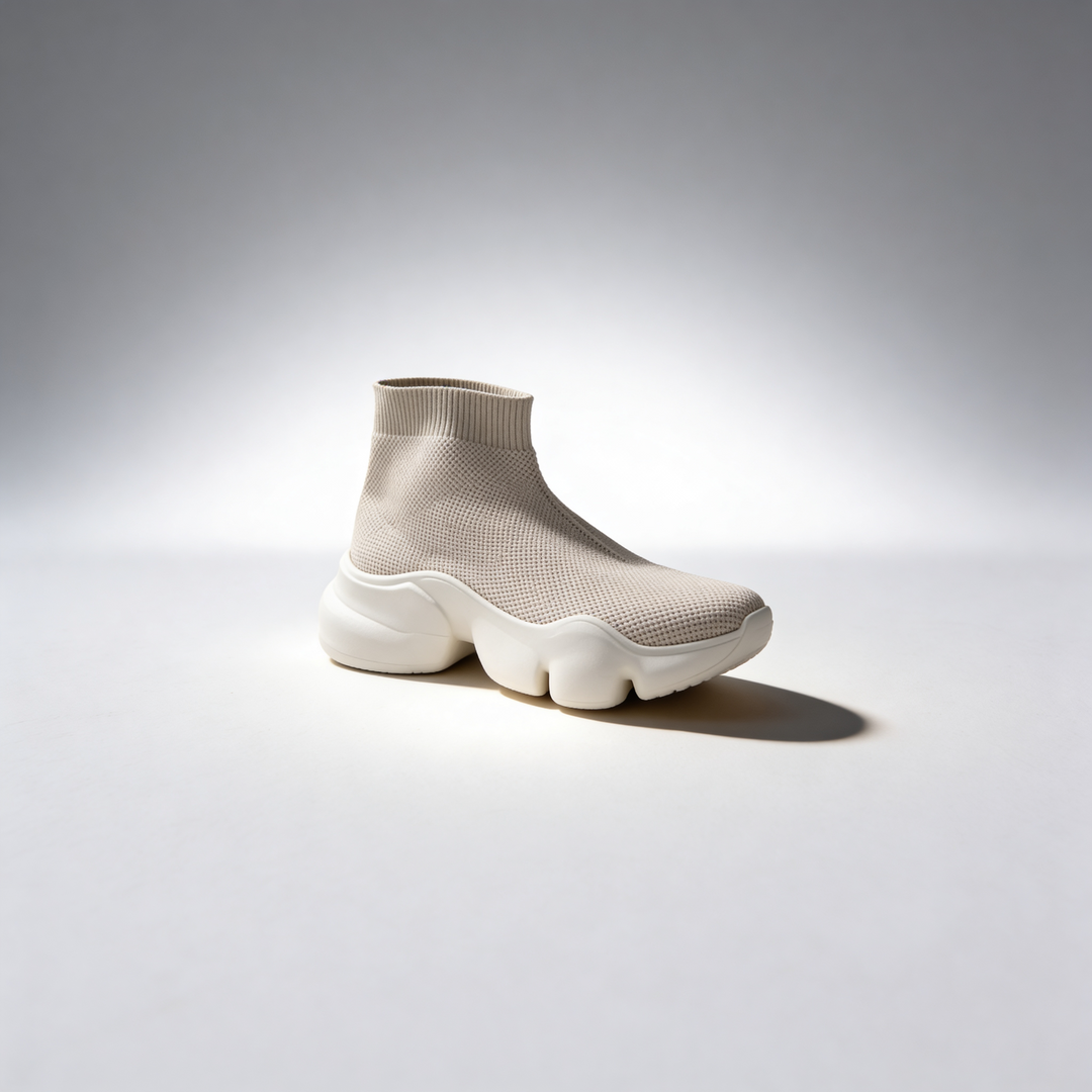 womens beige ankle sock bubble sole sneaker