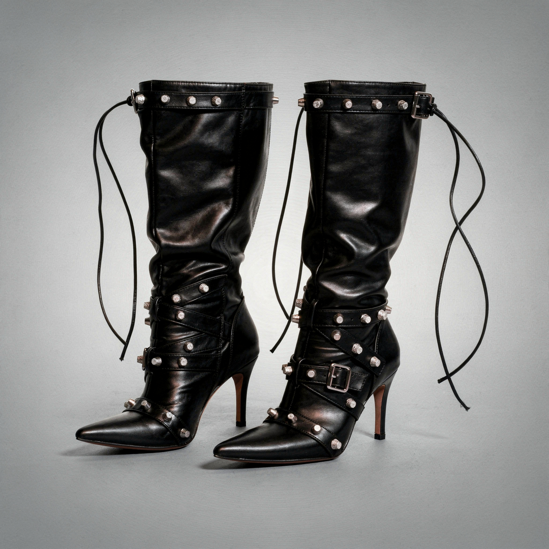 Black Studded Boots - Womens