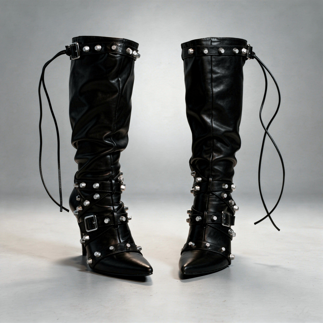 Black Studded Boots - Womens