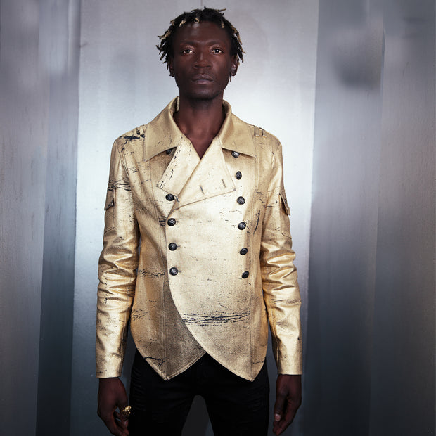 COSMO & DONATO RODOLFO MILITARY JACKET CRACKLED GOLD DENIM- MENS