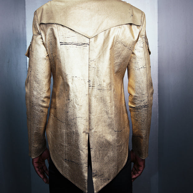 COSMO & DONATO RODOLFO MILITARY JACKET CRACKLED GOLD DENIM- MENS