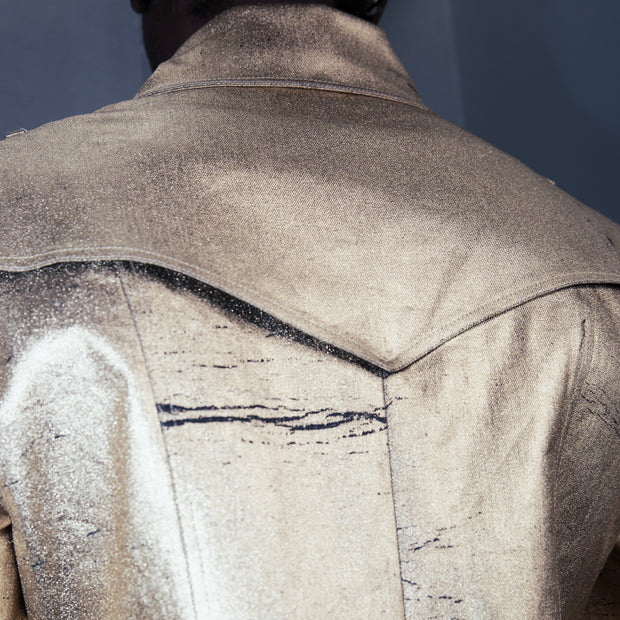 COSMO & DONATO RODOLFO MILITARY JACKET CRACKLED GOLD DENIM- MENS
