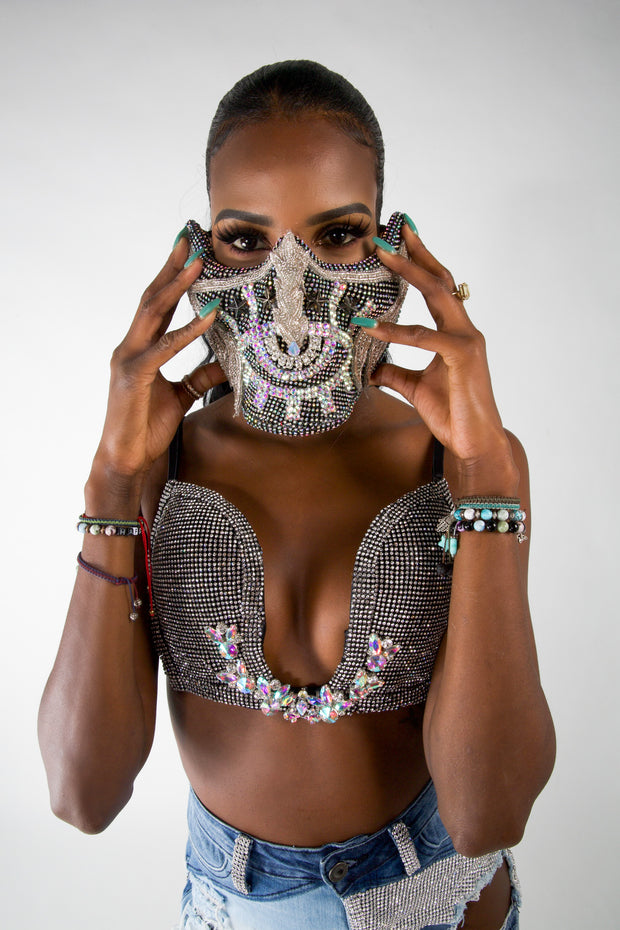 CD Rhinestone Bra Top Silver - Womens