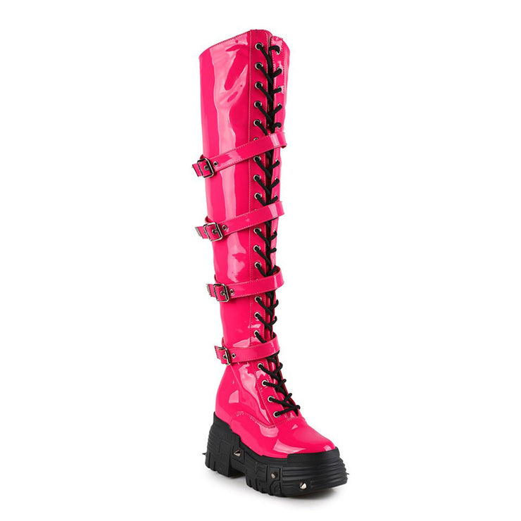 QC Platform Combat Boot Pink - Shoe Whore
