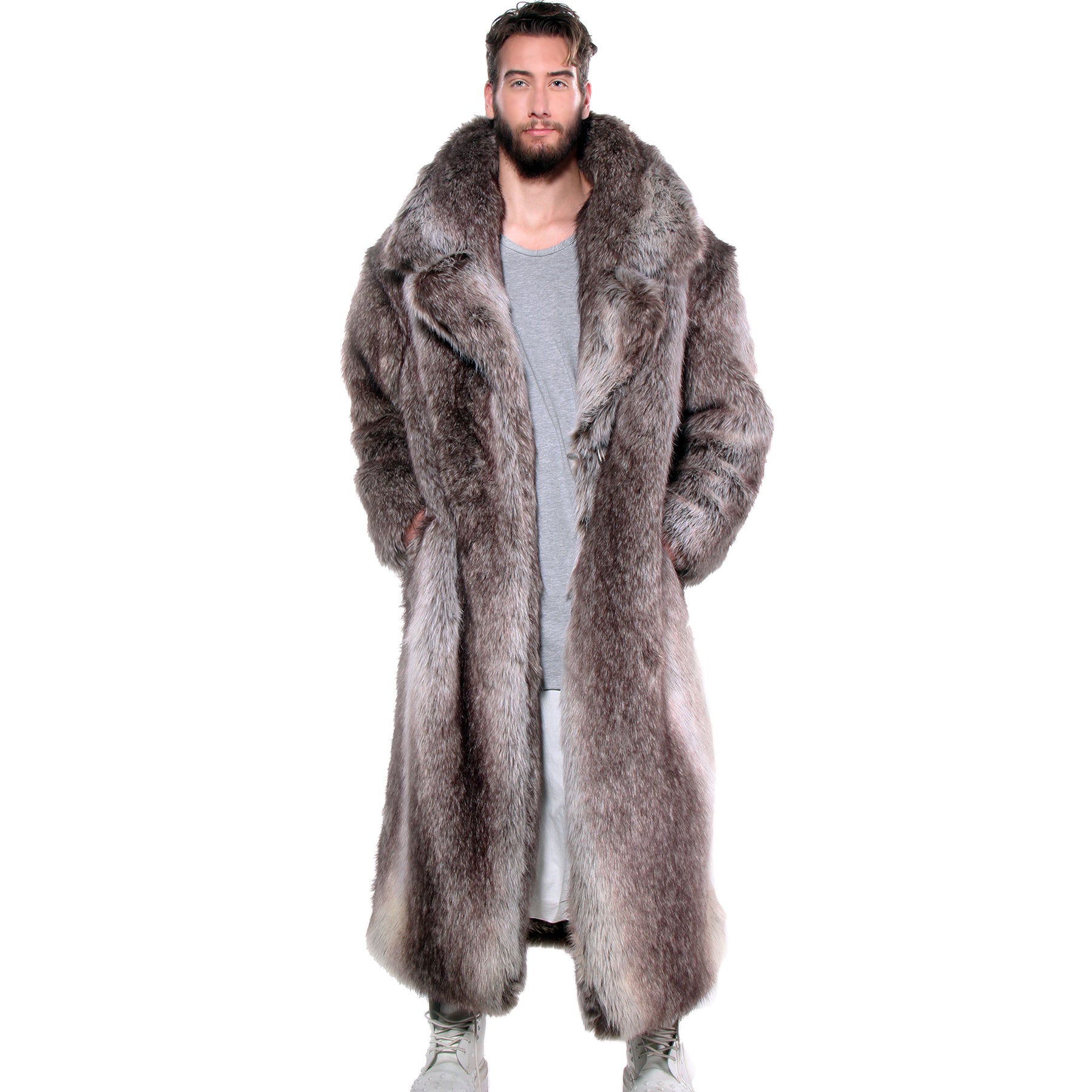 2019 New Mens Fox Fur Coat Fashion Long Fur Jacket Suit Collar