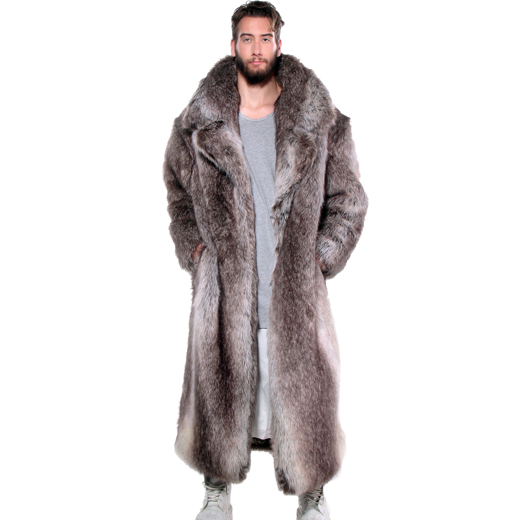 CD FAUX WOLF FUR COAT LONG GENDER FLUID