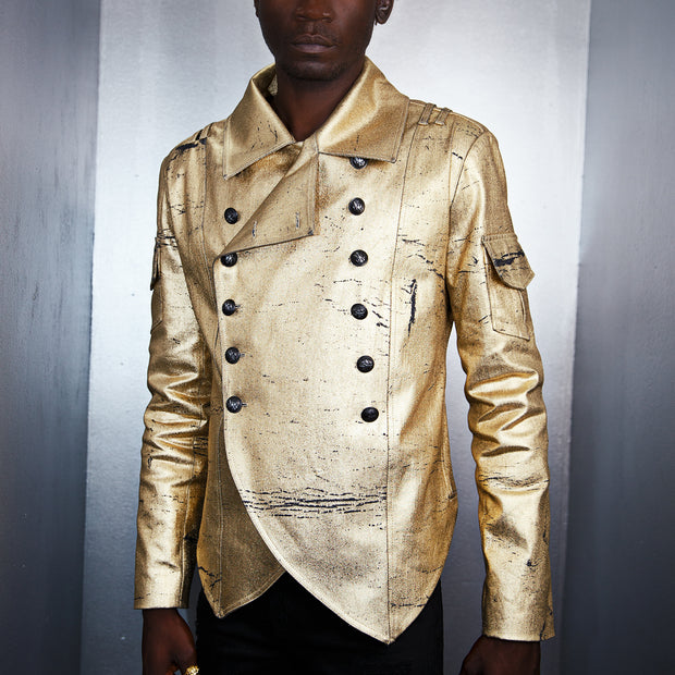 COSMO & DONATO RODOLFO MILITARY JACKET CRACKLED GOLD DENIM- MENS