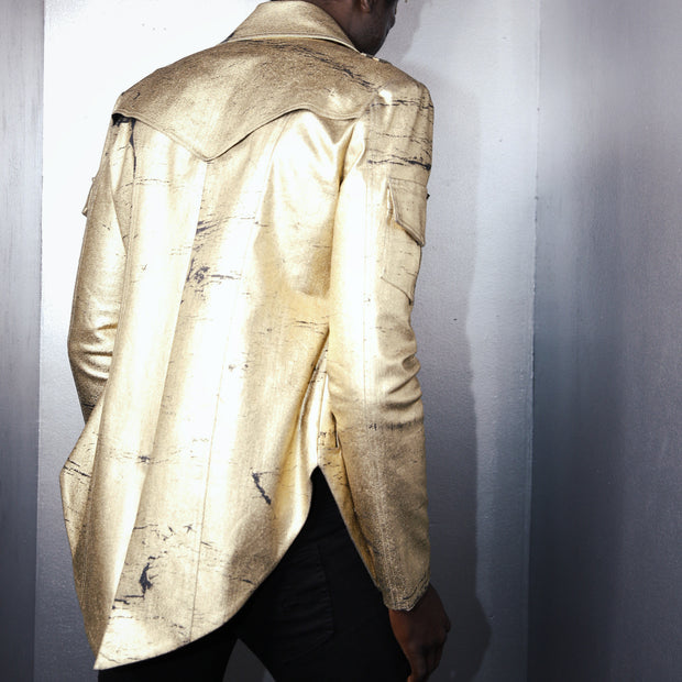 COSMO & DONATO RODOLFO MILITARY JACKET CRACKLED GOLD DENIM- MENS