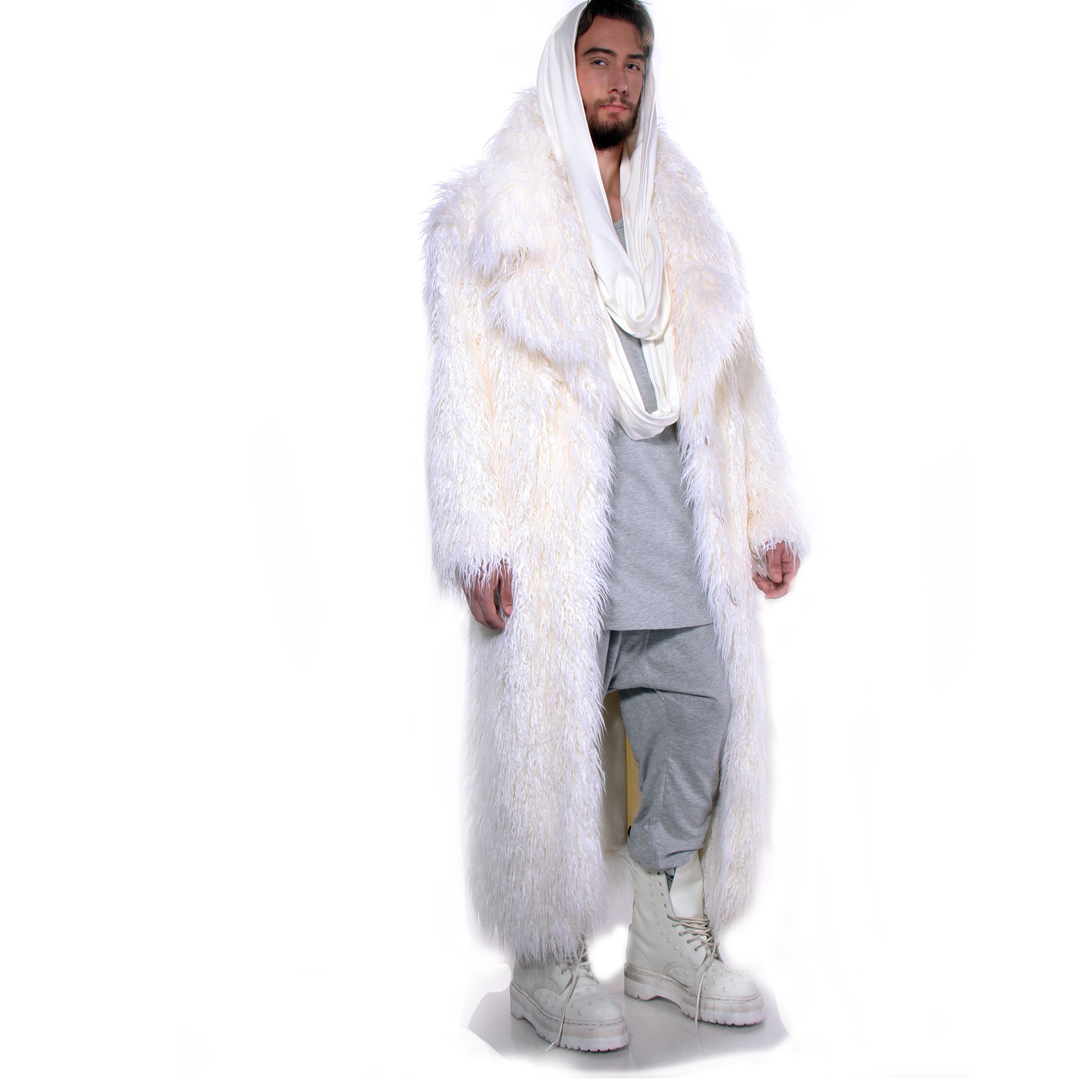 Full length white faux fur coat on sale